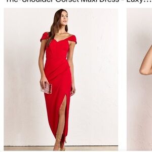 New York & Company | Off-The-Shoulder Corset Maxi Dress | Stoplight Red | M